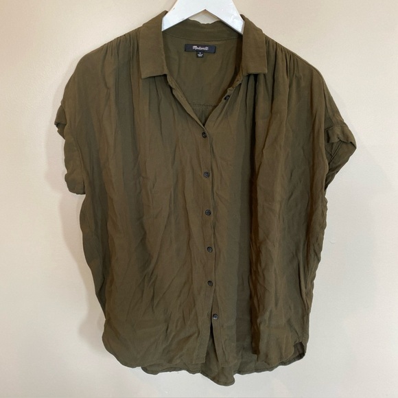 Madewell Central Drapey Shirt Olive Button Up Blouse Oversized Womens Size Small - Picture 1 of 6